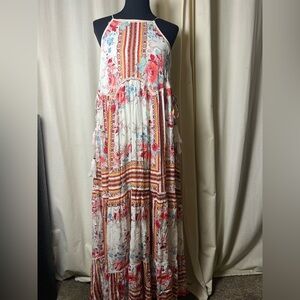 Xhillaration Boho Floral Halter Maxi Dress Sz M